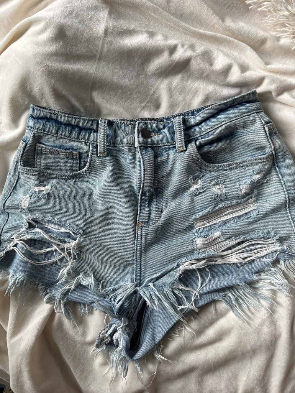 Fashion Nova Light Blue Distressed Denim Shorts